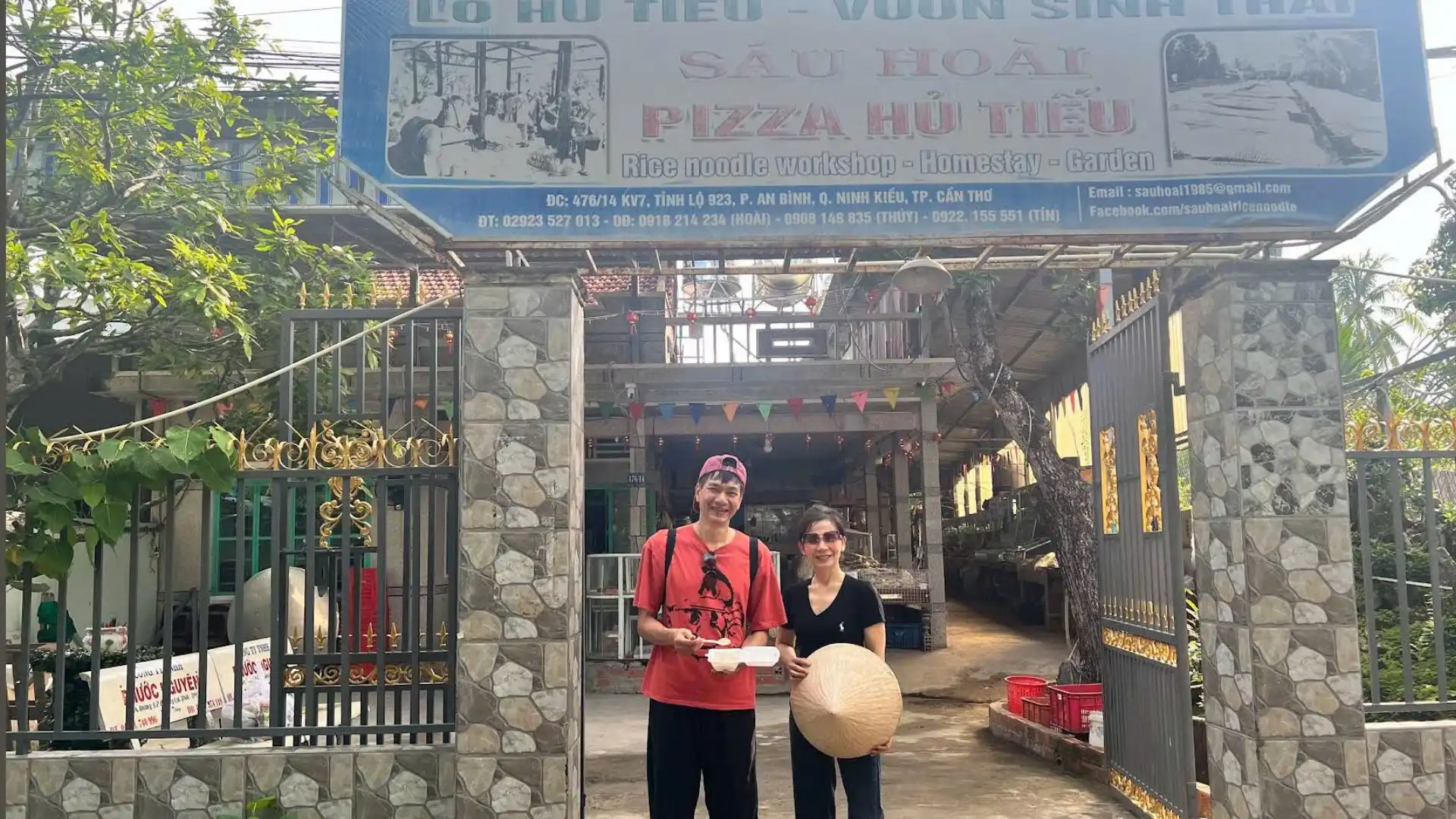 Visitors at a local Sau Hoai Rice Noodles Factory in Can Tho, Mekong Delta