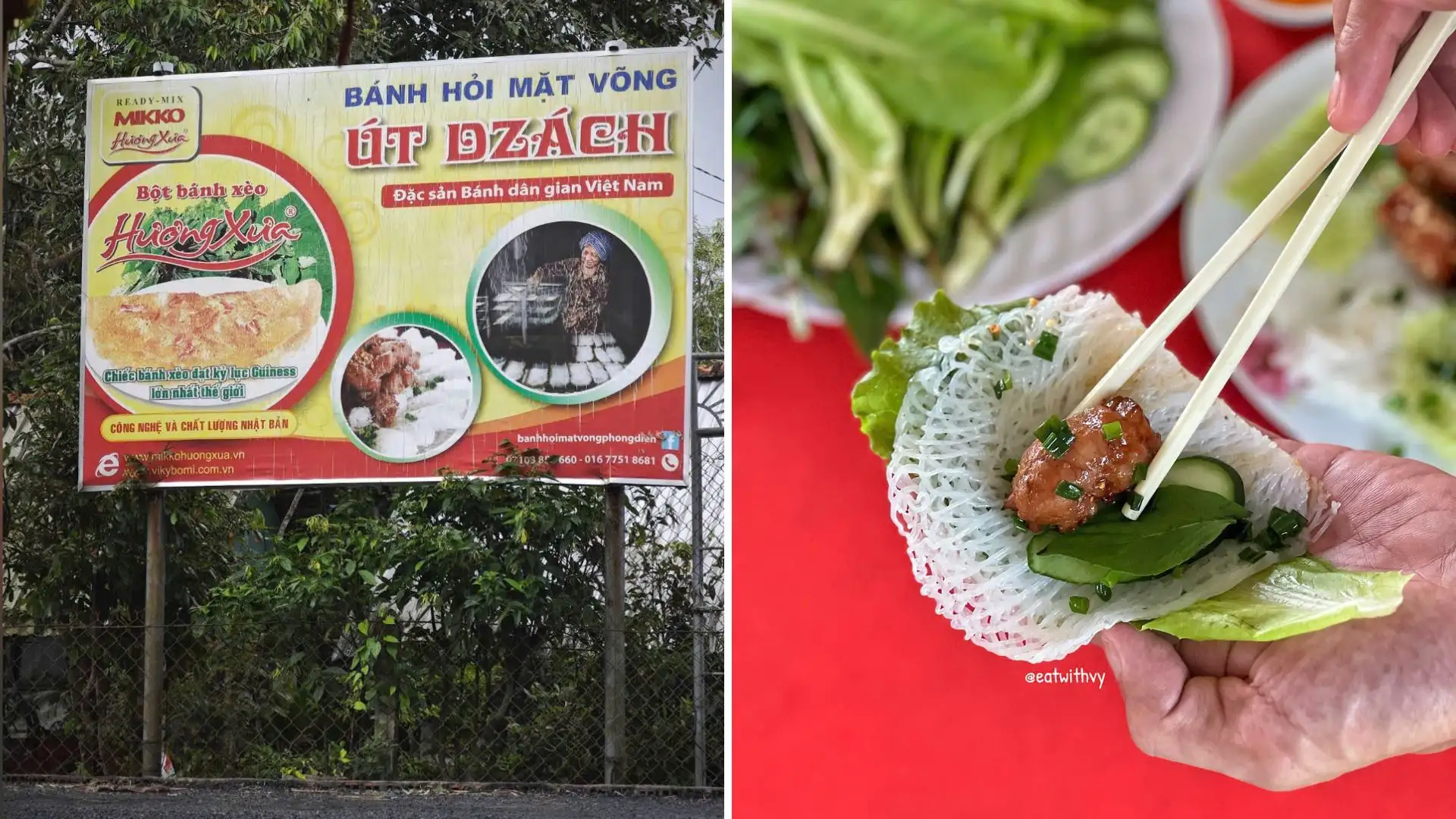 Signboard highlighting Banh Hoi specialties at Banh Hoi Ut Dzach