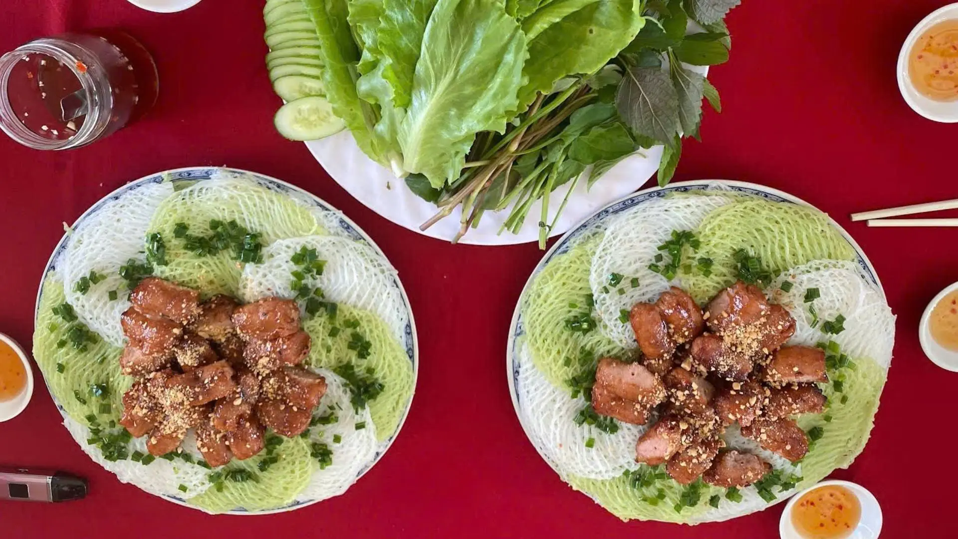 Traditional Banh Hoi meal set at Banh Hoi Ut Dzach