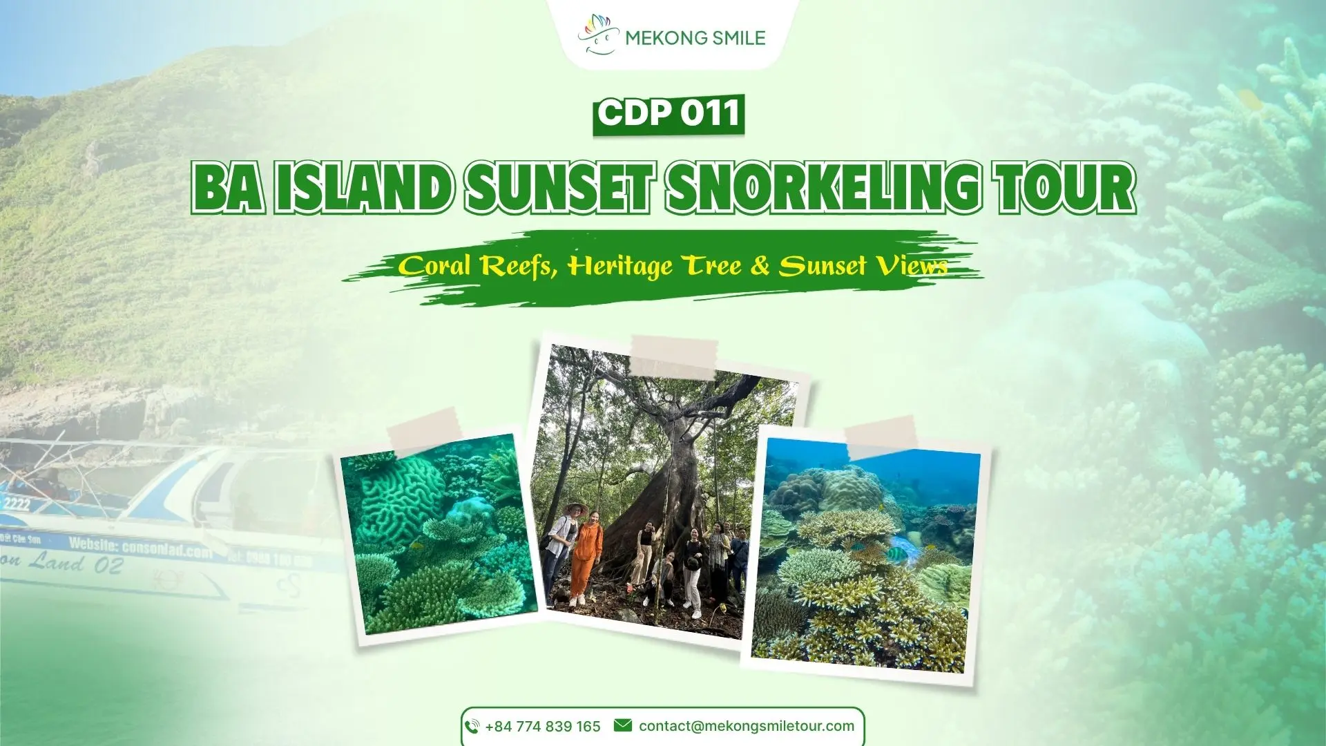 Ba Island sunset snorkeling tour in Con Dao with coral reefs, Heritage Tree and sunset views