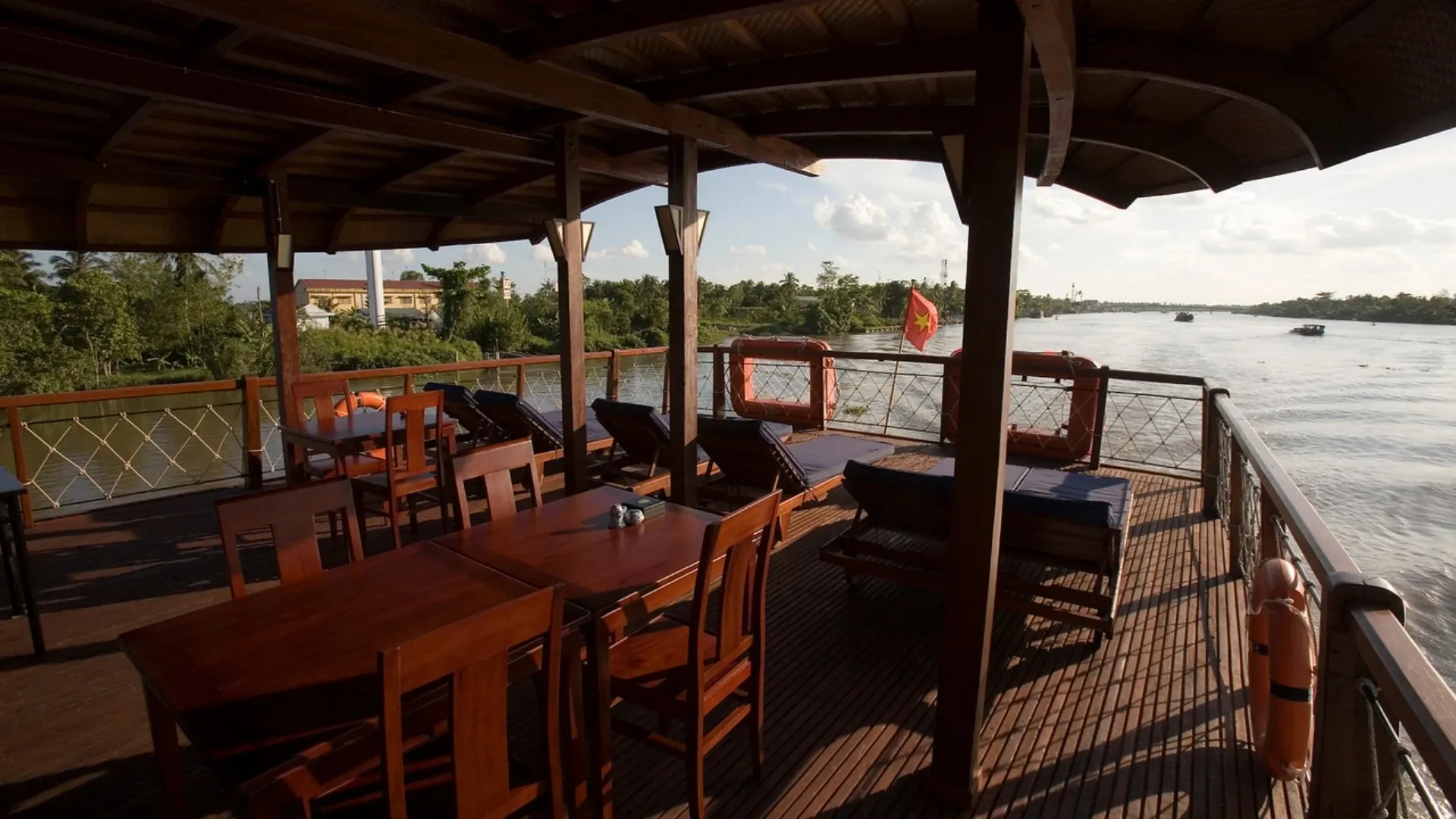 Bassac Cruise Mekong Delta dining area setup for guests