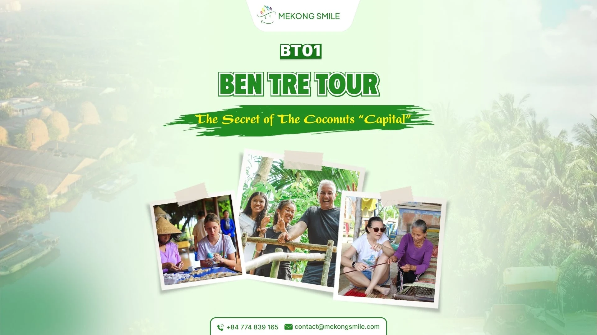 A scenic photo of a canal or a coconut workshop in Ben Tre, famous for its coconut-based products