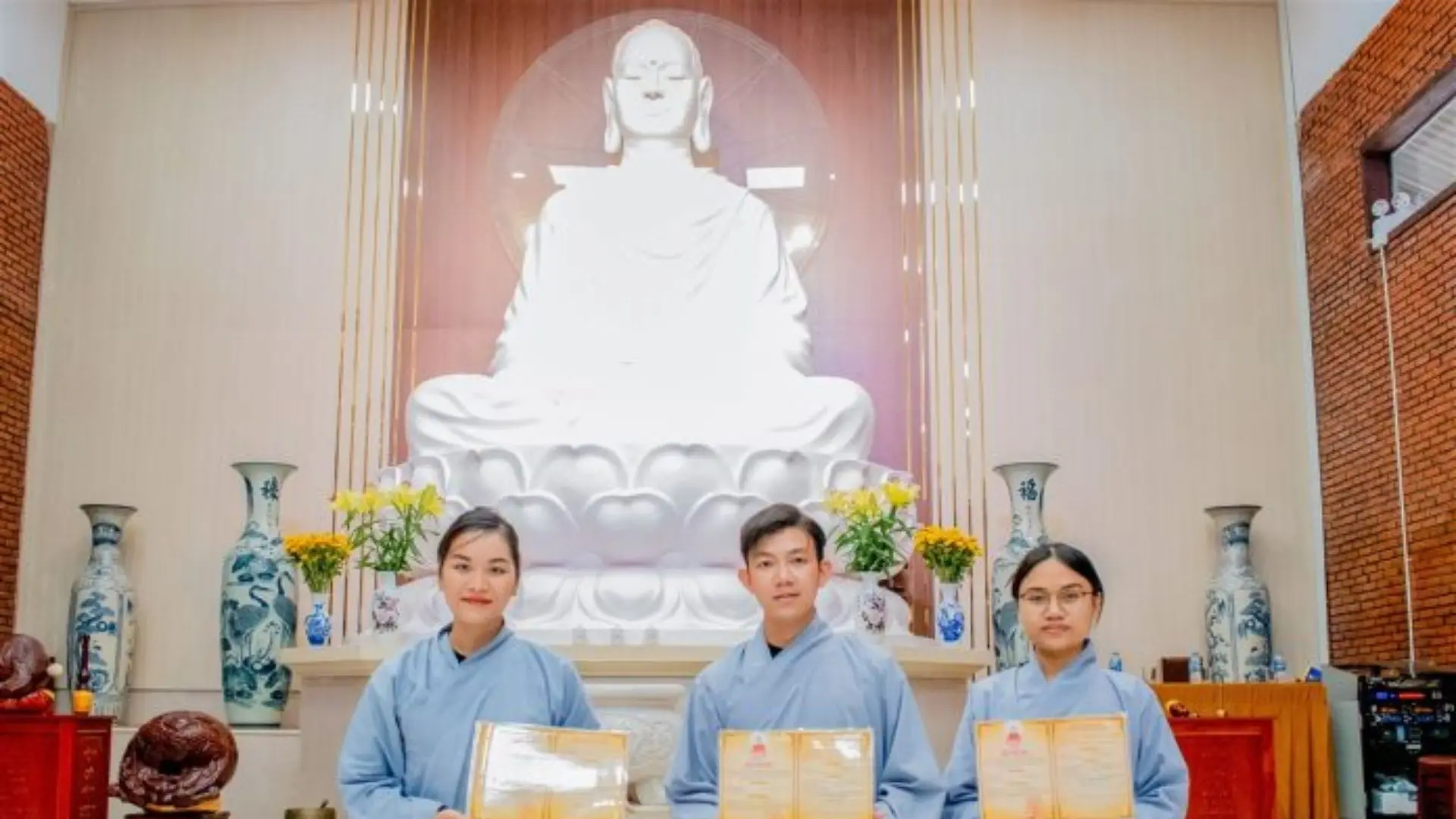 Community members participating in activities at Buu Lam Pagoda