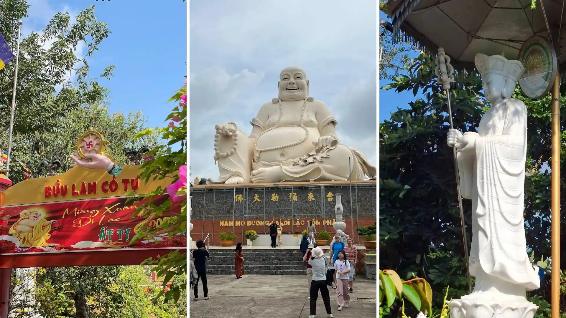 Giant Buddha statues in Buu Lam Pagoda courtyard