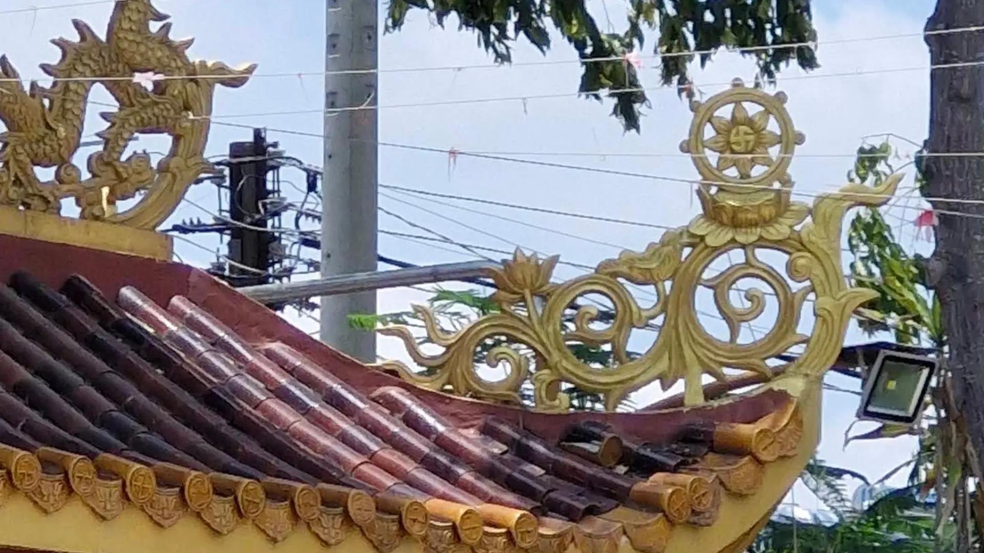 Detailed dragon carvings on Buu Lam Pagoda roof
