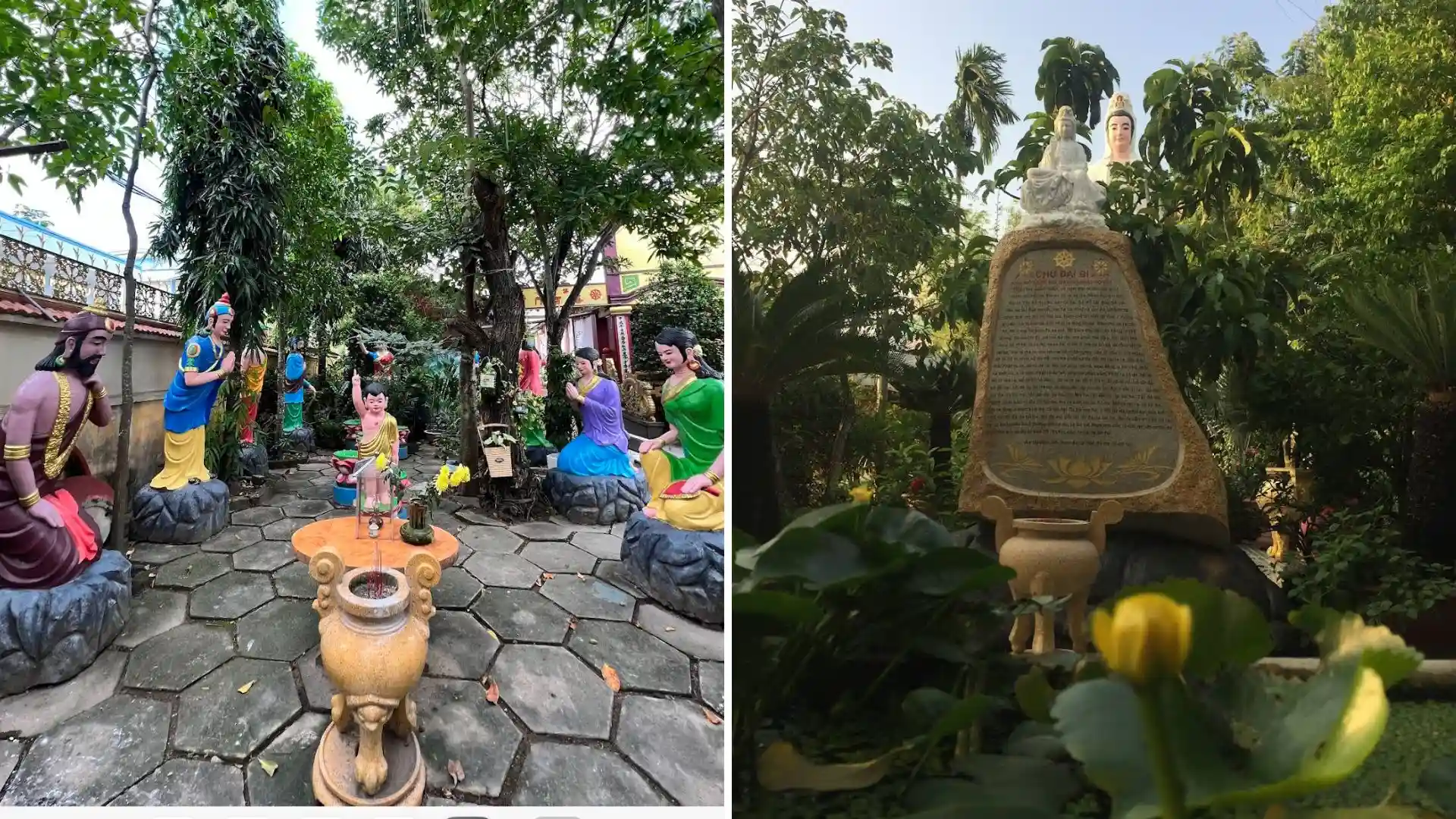 mall Buddhist statues in the garden of Buu Lam Pagoda