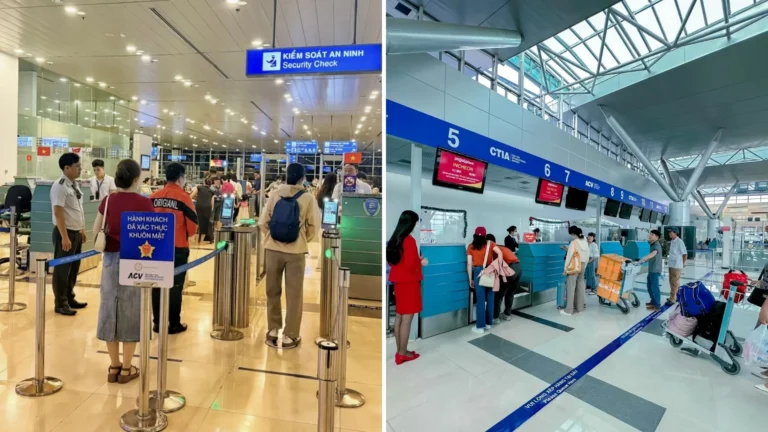 Passengers at airport security screening and airline check-in counters