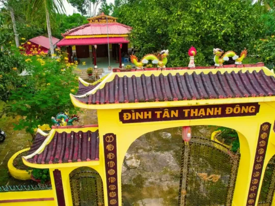 The ornate gate of Tan Thanh Dong, a local cultural or historical site, showcasing traditional architecture.