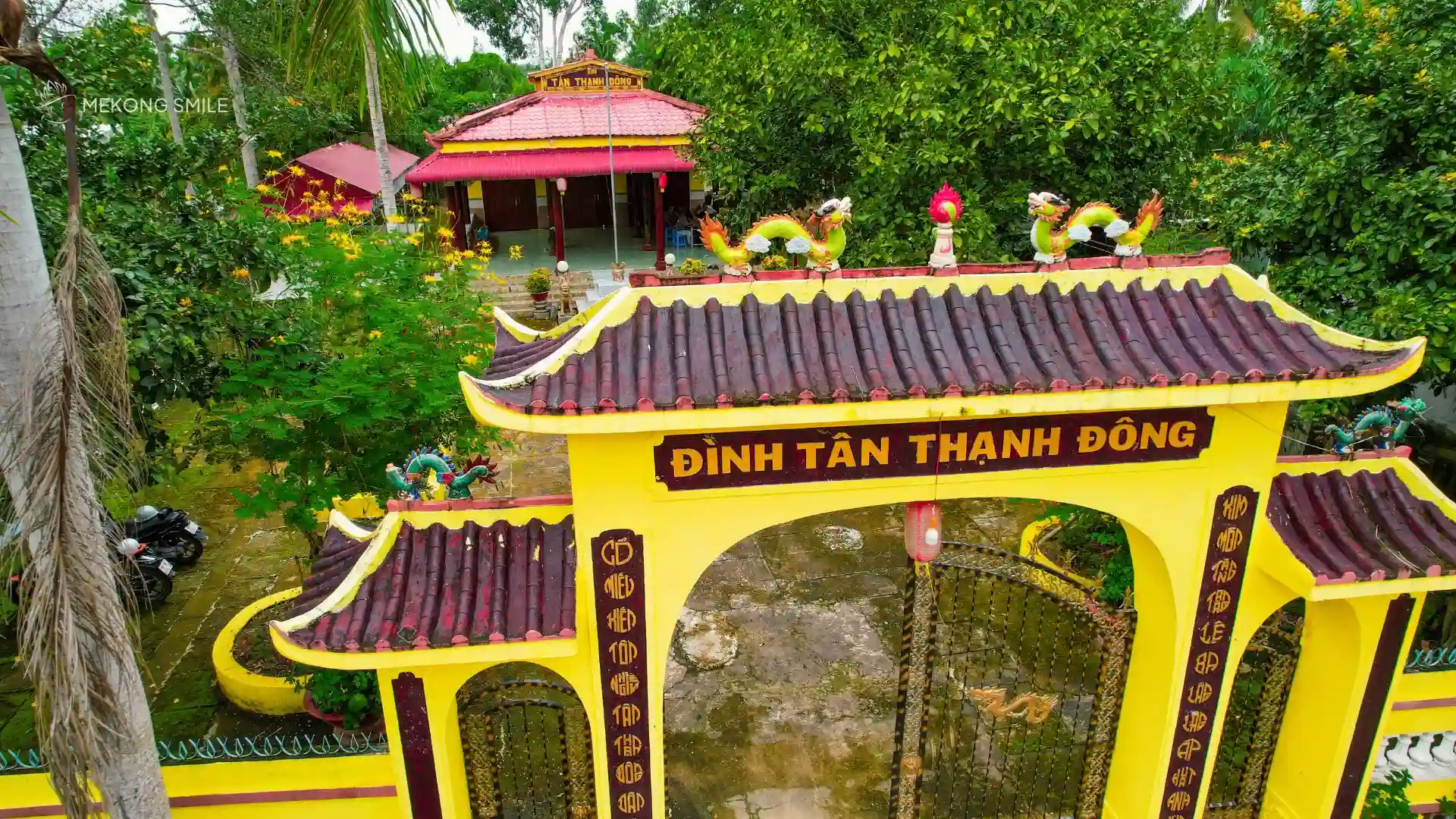 The ornate gate of Tan Thanh Dong, a local cultural or historical site, showcasing traditional architecture.