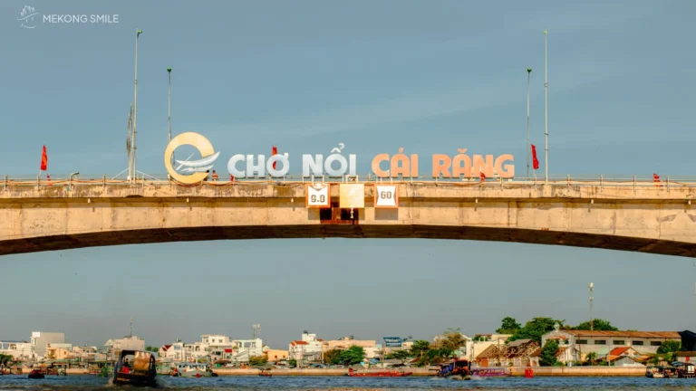 The welcoming gate to the vibrant Cai Rang Floating Market, a popular stop on our Can Tho cooking class and Mekong Smile tour.