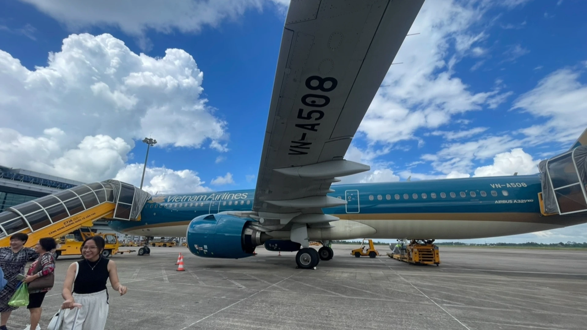 Can Tho International Airport aircraft on runway preparing for flight