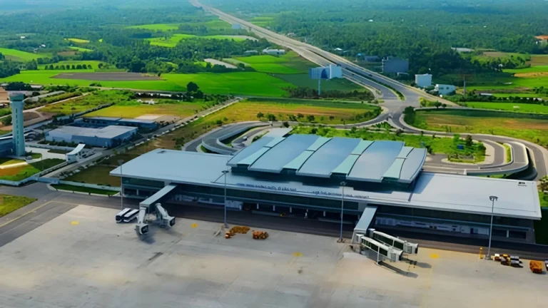 Can Tho International Airport runway aerial view from above