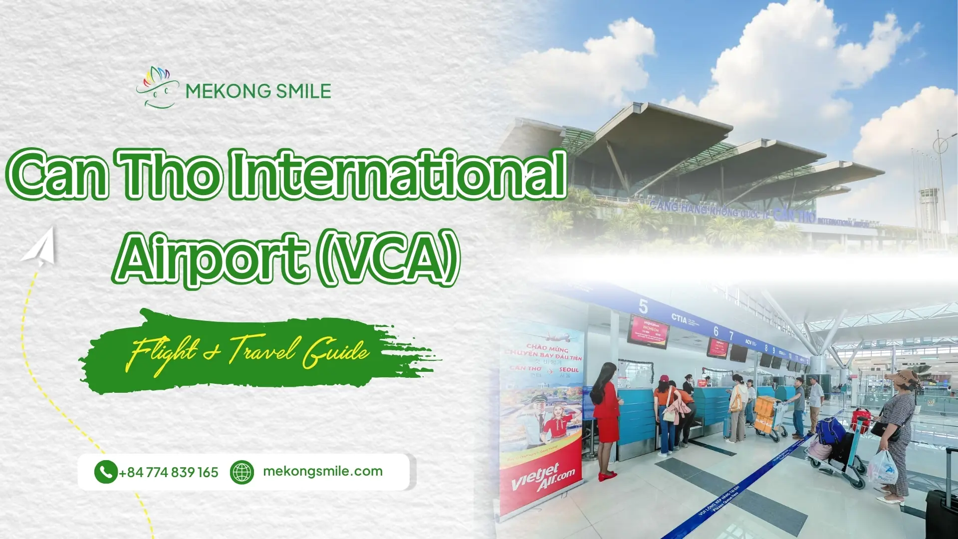 Can Tho International Airport (VCA) terminal exterior and passenger check-in area