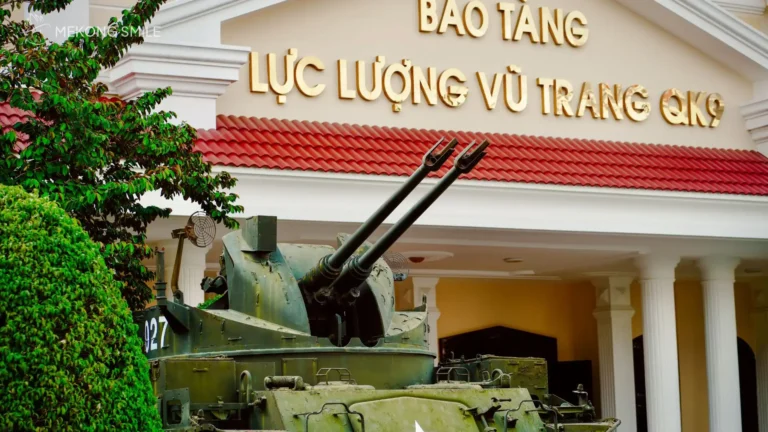 The entrance to the Military Zone 9 Museum in Can Tho, a historical landmark on the can tho motorbike tour.