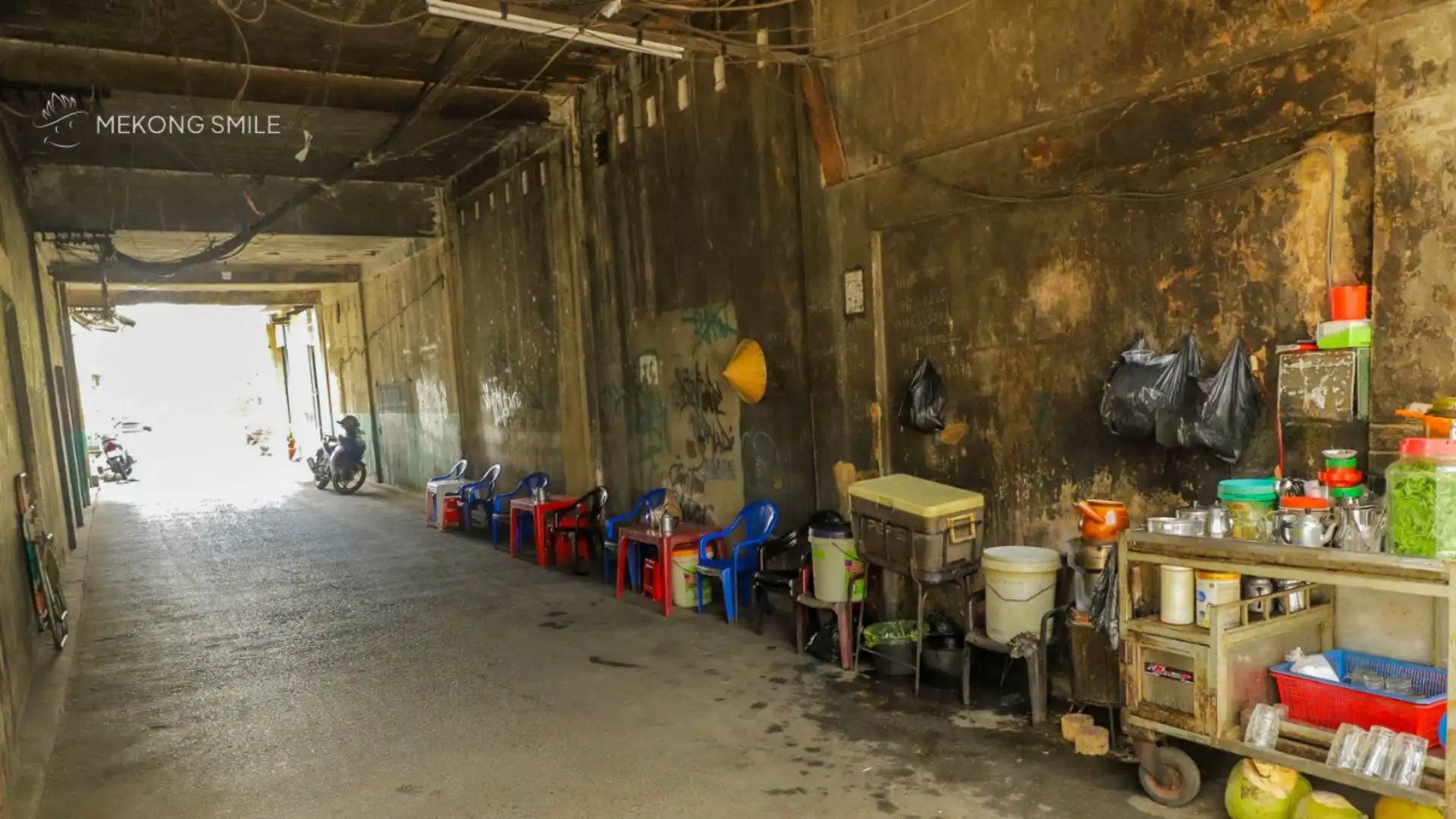 An old, long-standing local coffee shop with a rustic and authentic feel, a hidden gem on the can tho motorbike tour.