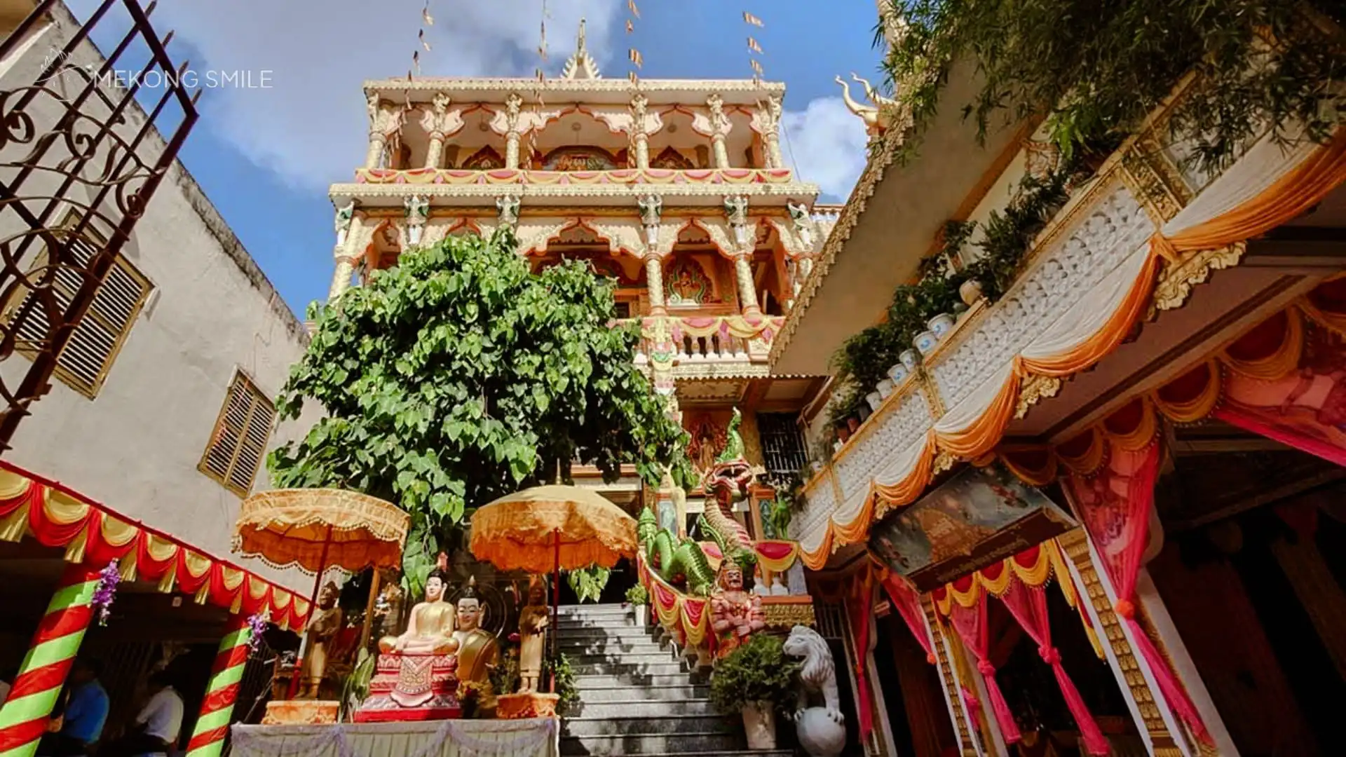 A beautiful pagoda standing peacefully in the middle of the city, offering a spiritual escape.