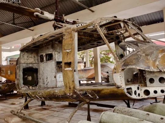 A war-era aircraft on display at the Military Zone 9 Museum, showcasing the history of the Vietnam War.