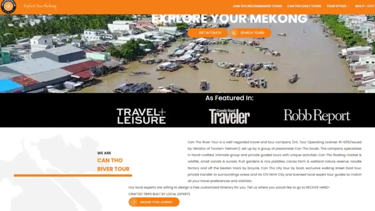 Screenshot of the Can Tho River Tour website