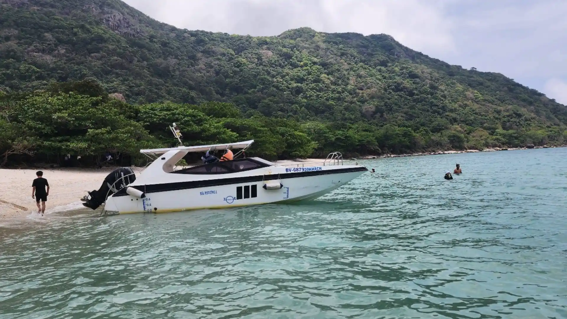 Speedboat anchored near Cau Island Con Dao