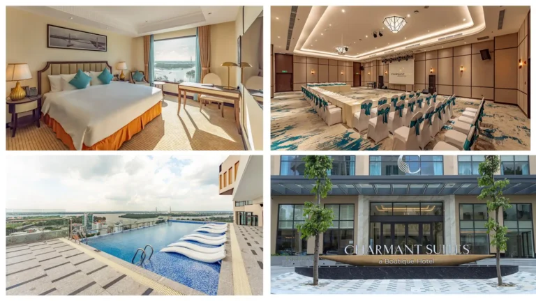 Charmant Suites Can Tho with guest room, meeting hall, infinity pool and hotel entrance