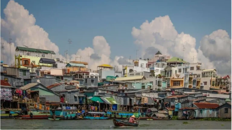 Riverfront and houses along the water in Chau Doc, An Giang