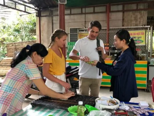 Freshly made coconut candy samples at a local workshop in Ben Tre