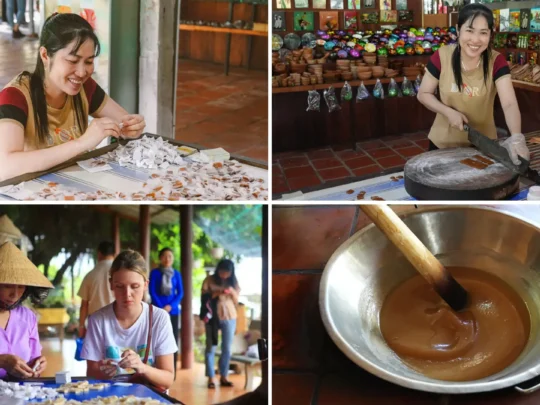 Watch local artisans craft sweet coconut candy by hand at a Ben Tre workshop