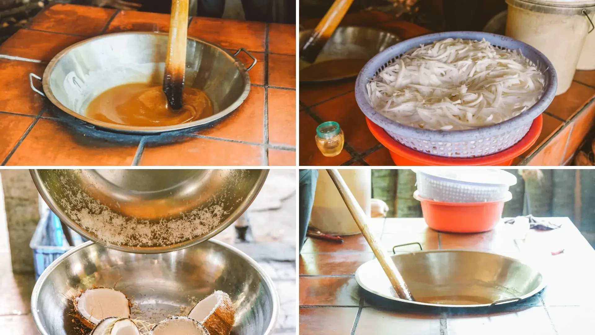 Traditional coconut candy making process at a workshop in Ben Tre