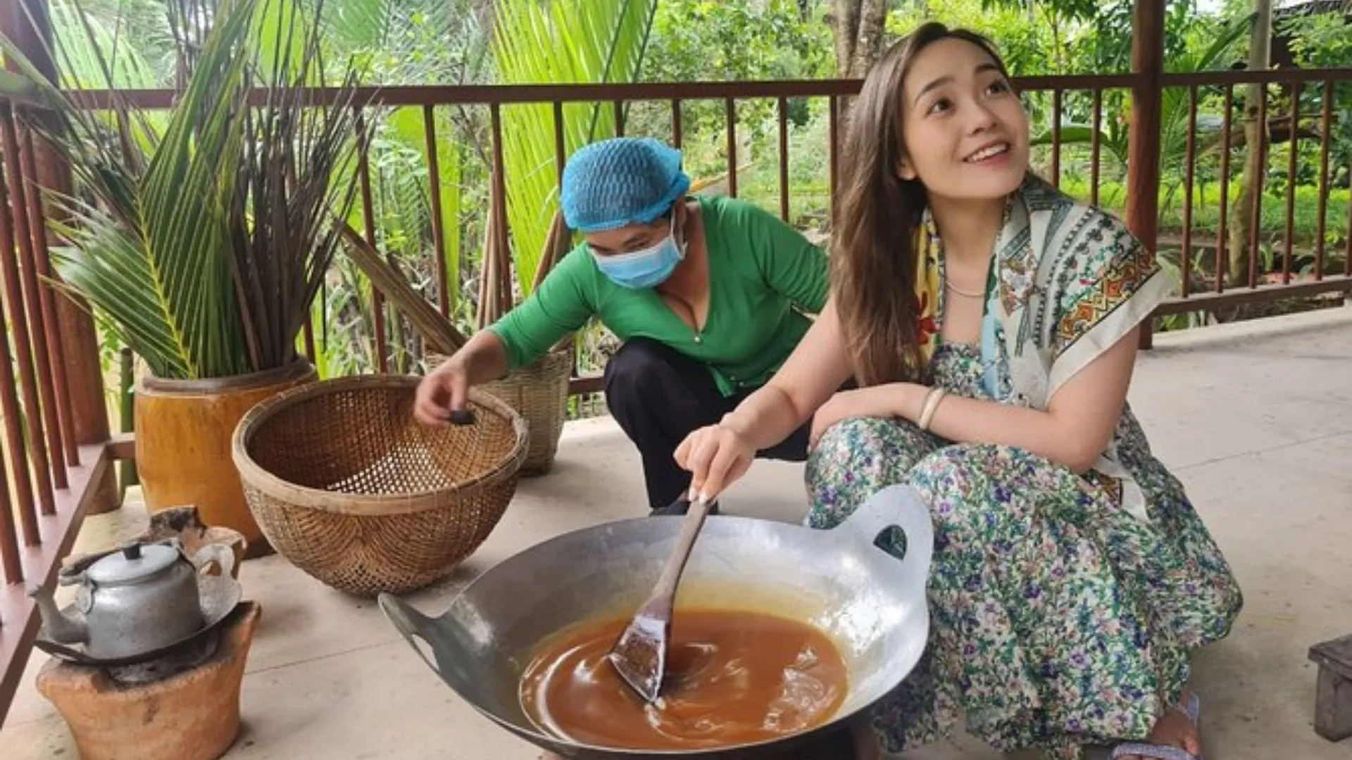 Traditional process of making coconut candy in Ben Tre Vietnam
