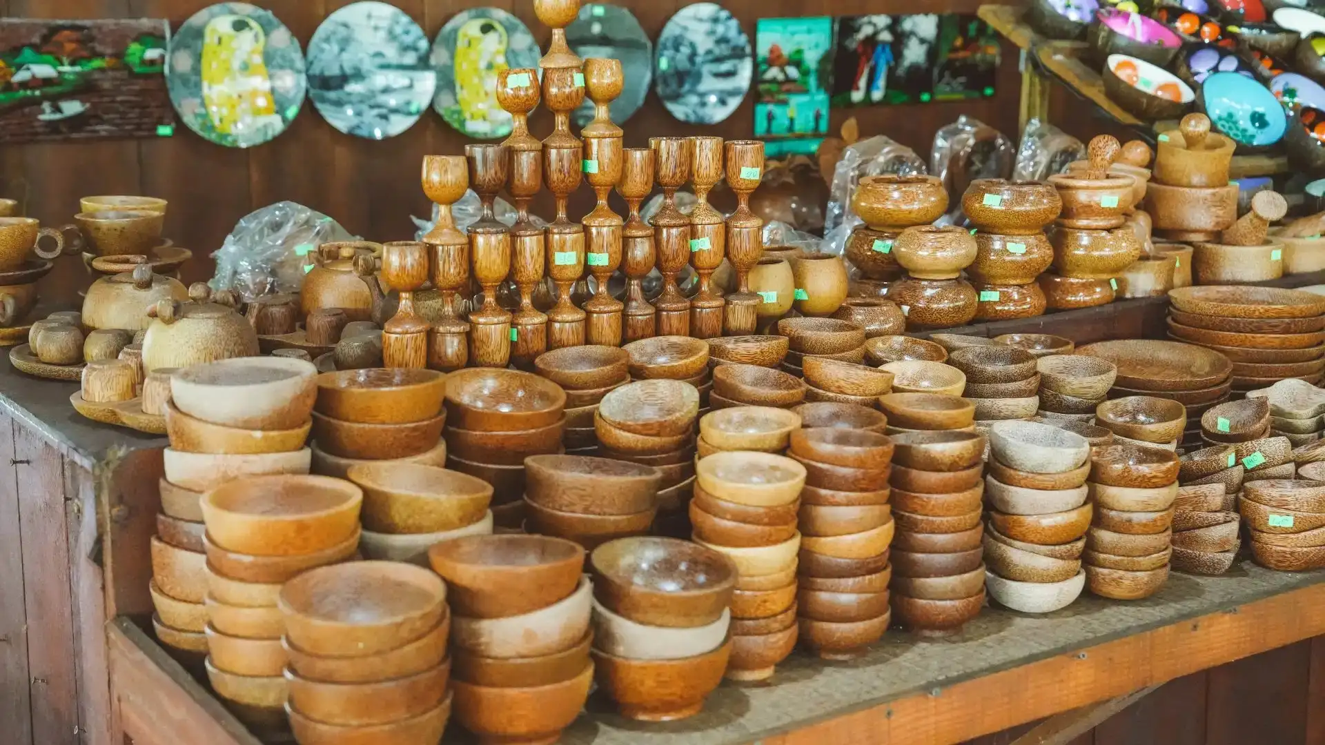 Coconut-based products displayed at a local workshop in Ben Tre