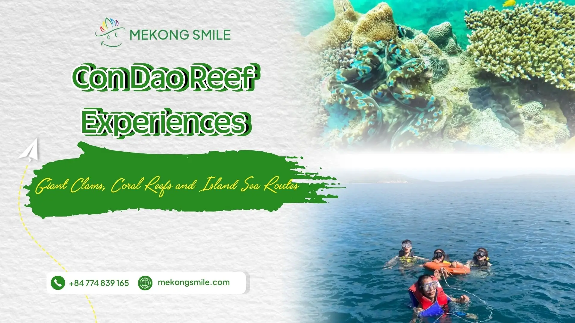 Con Dao reef experiences guide cover with coral reef and snorkeling scenery