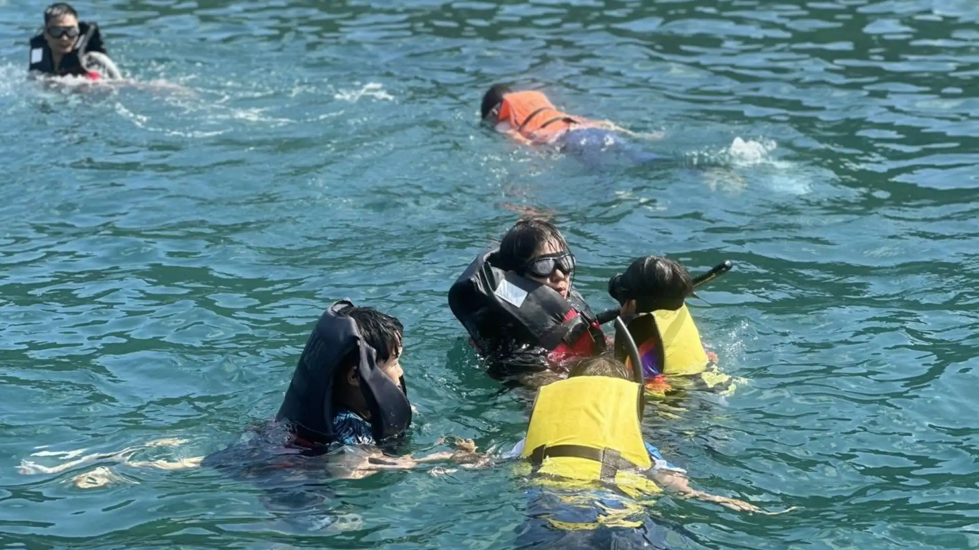 Travelers snorkeling during the Con Dao turtle release snorkeling tour