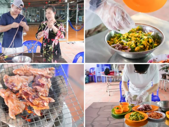 Cooking with local host family in Chau Doc during the water lily harvesting tour