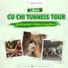 Tourist exploring historical tunnels at Cu Chi