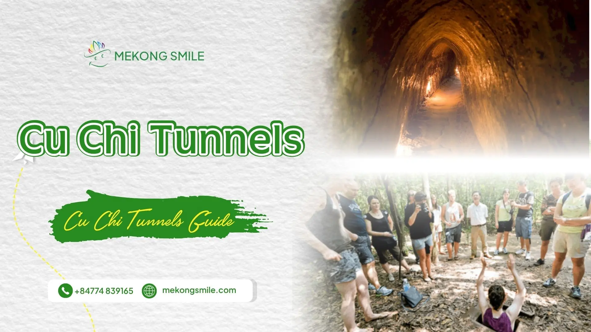 Cu Chi Tunnels guide with an underground passage and visitors at the historical site