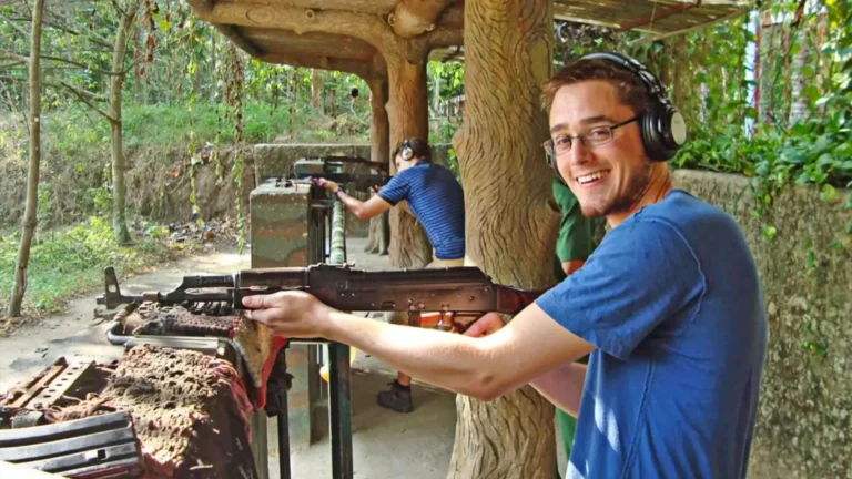 Visitor using the optional shooting range at the Cu Chi Tunnels