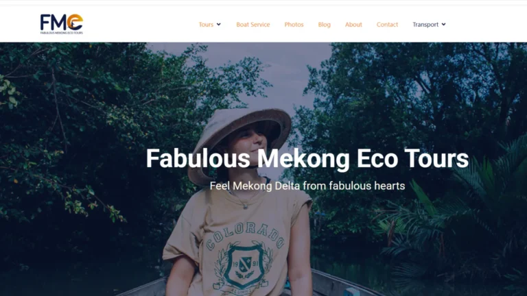 Screenshot of the FME Travel website featuring Mekong Delta eco tours