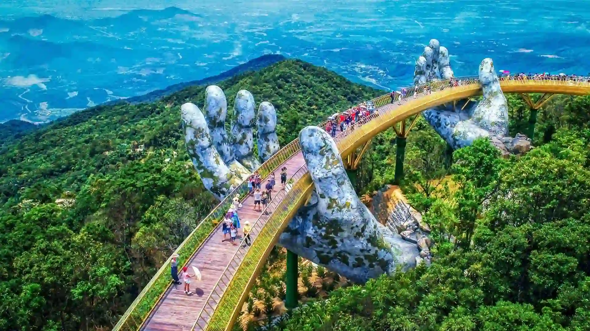 Vietnam Travel Guide for First-Time Visitors 21 Golden Bridge supported by giant stone hands at Ba Na Hills in Da Nang