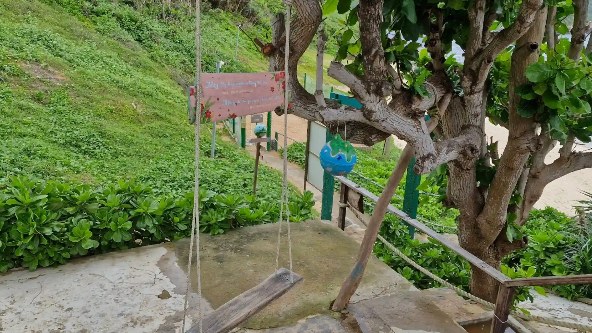 Forest path and beach entrance on Hon Tai Island in Con Dao