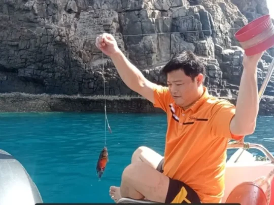 Guest enjoying leisure fishing near Trung Island Con Dao