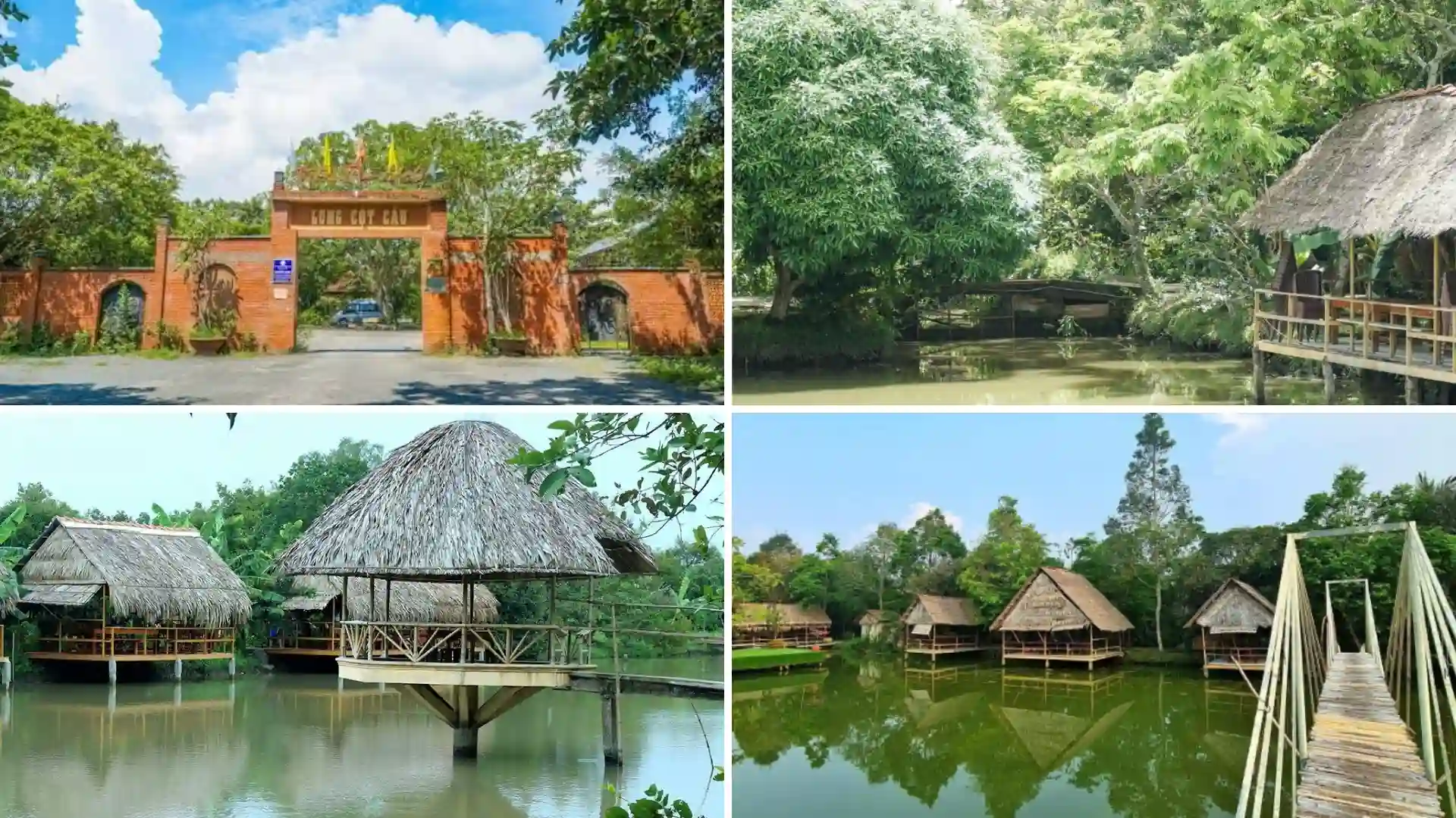 Lung Cot Cau Ecotourism Area: Fruit Orchards, Folk Games & Local Food in Can Tho 7 Lung Cot Cau Ecotourism Area with ponds, thatched pavilions, wooden bridges, and its entrance gate