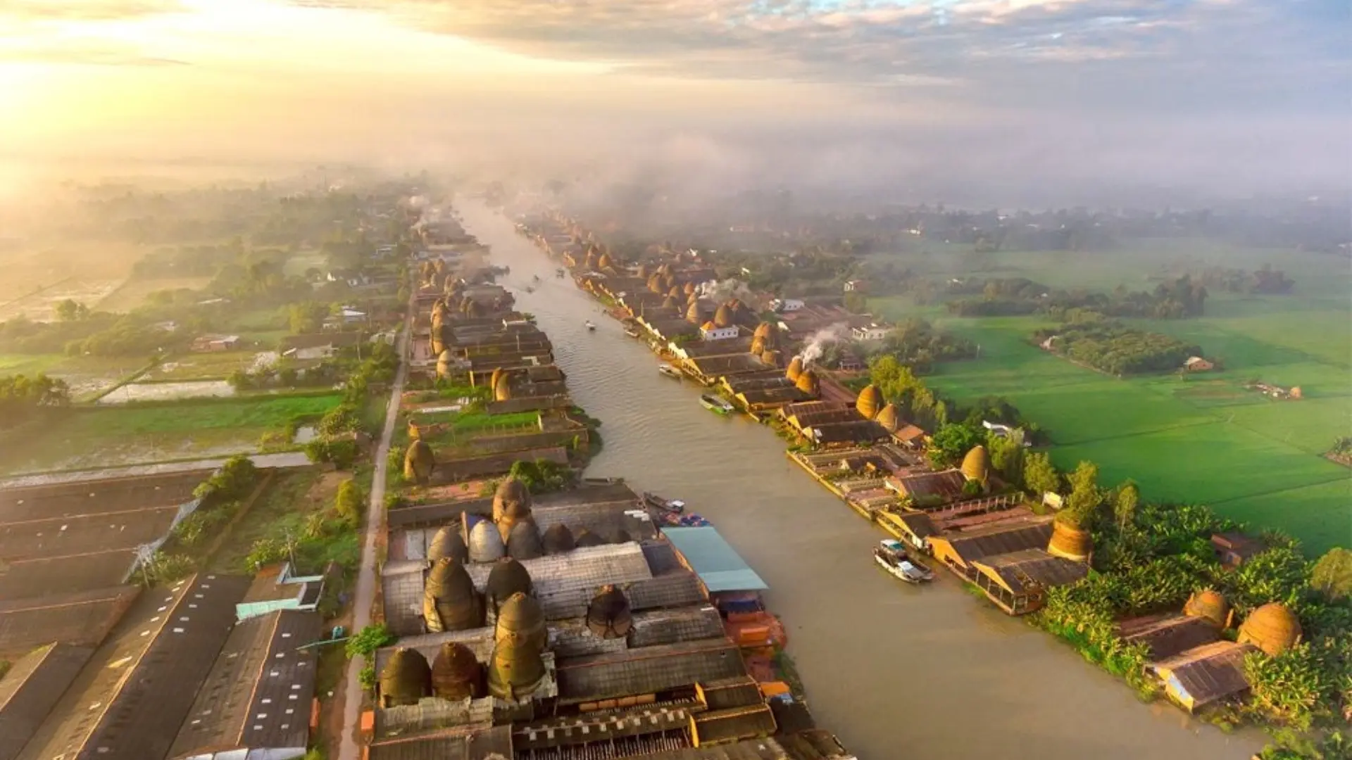Mekong Delta Travel Guide: Where to Go and How to Plan Your Trip 13 Aerial view of brick kilns along the river in Mang Thit, Vinh Long