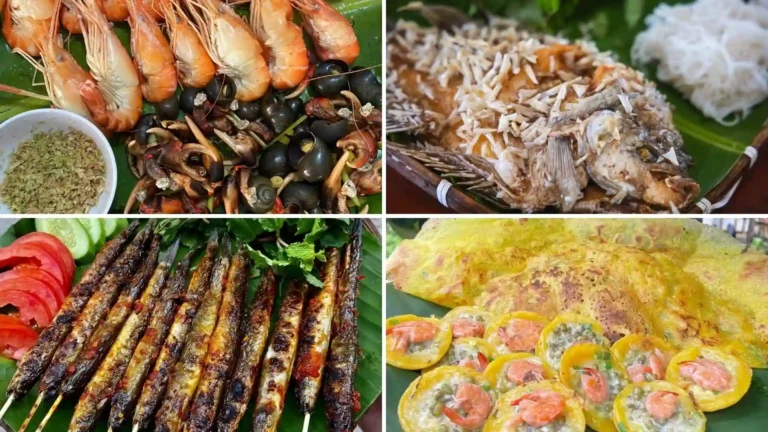 Southern Vietnamese dishes featuring seafood, grilled fish, and crispy Vietnamese pancakes