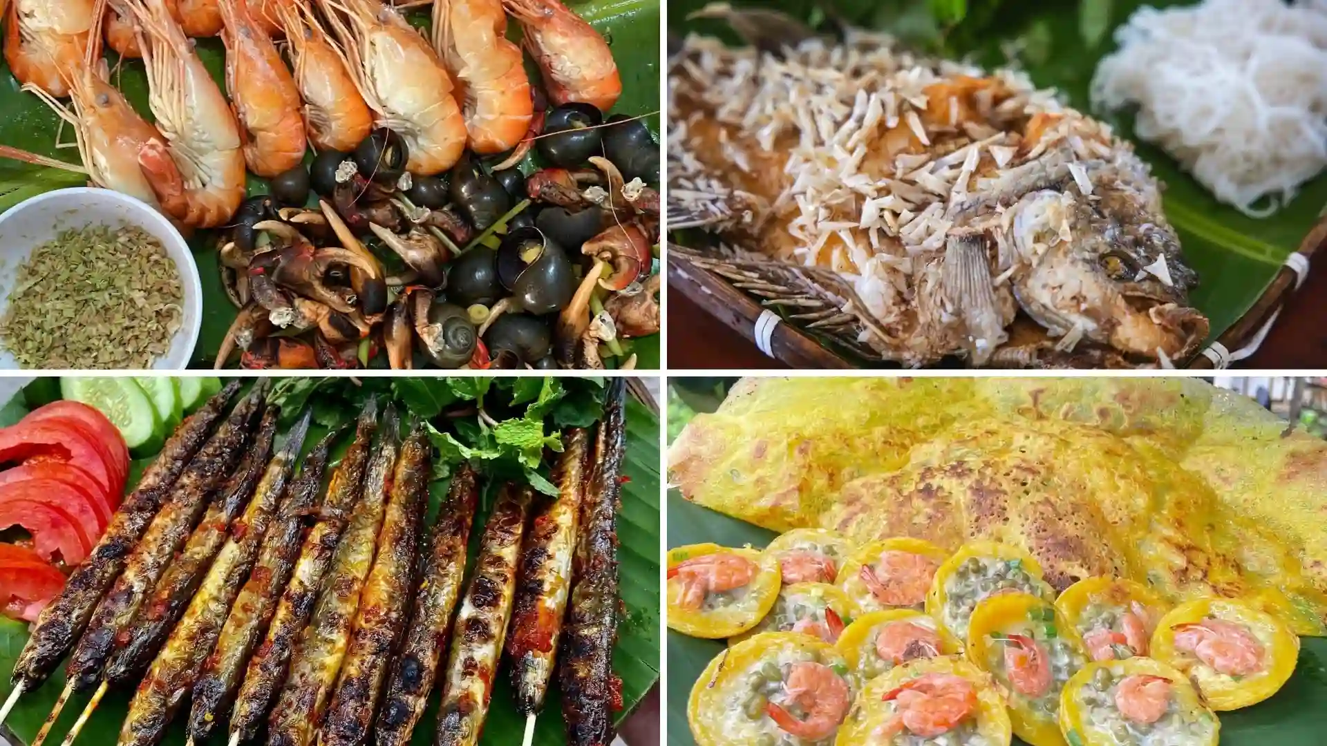 Lung Cot Cau Ecotourism Area: Fruit Orchards, Folk Games & Local Food in Can Tho 10 Southern Vietnamese dishes featuring seafood, grilled fish, and crispy Vietnamese pancakes