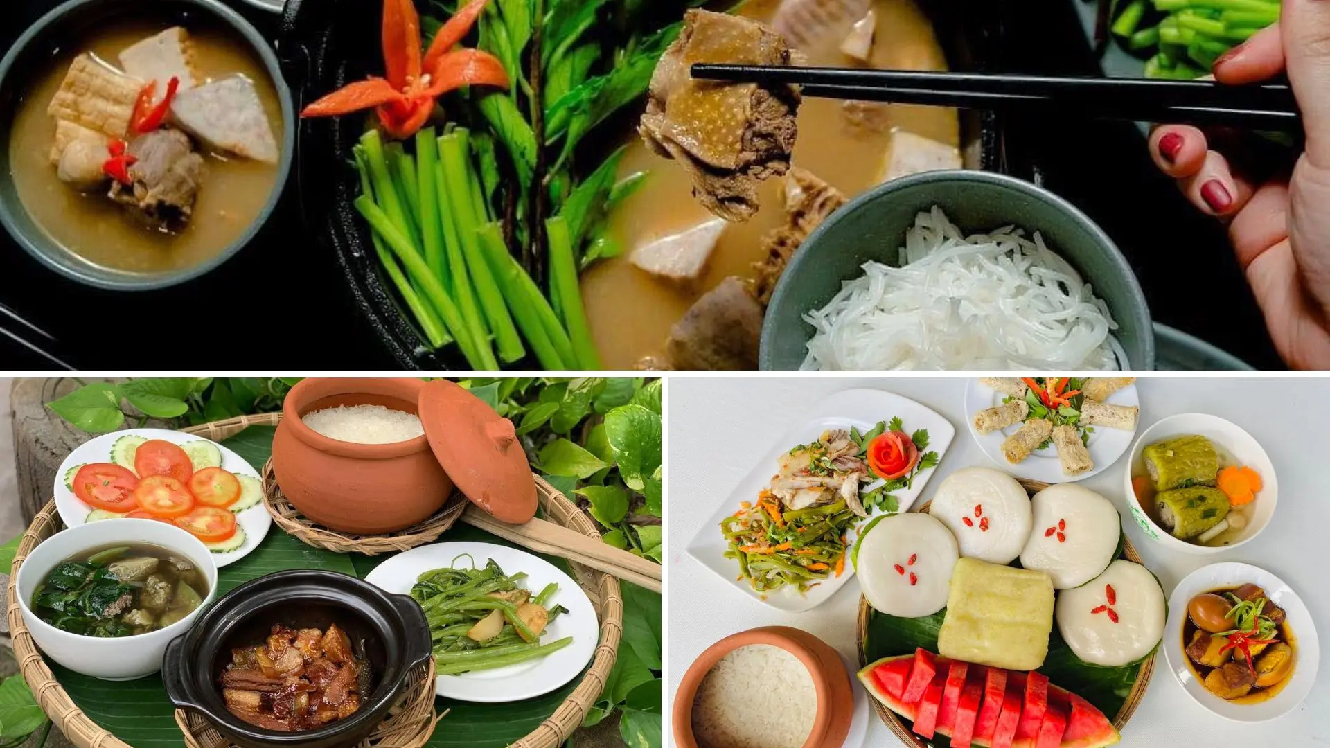 Traditional Vietnamese dishes served at Bao Gia Trang Vien Ecological Village, Can Tho