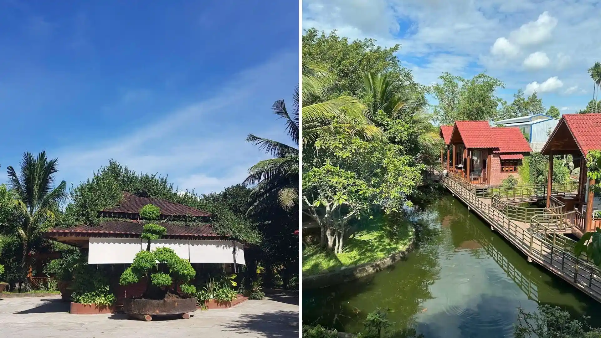 Traditional riverside houses at Bao Gia Trang Vien Ecological Village in Can Tho