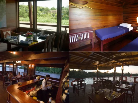 Mekong Smile Bassac Cruise Cai Be Can Tho cabin and interior dining area