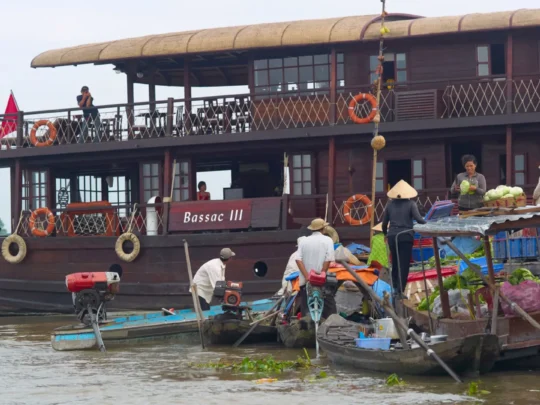 Mekong Smile Bassac Cruise Cai Be Can Tho visiting floating market near cruise