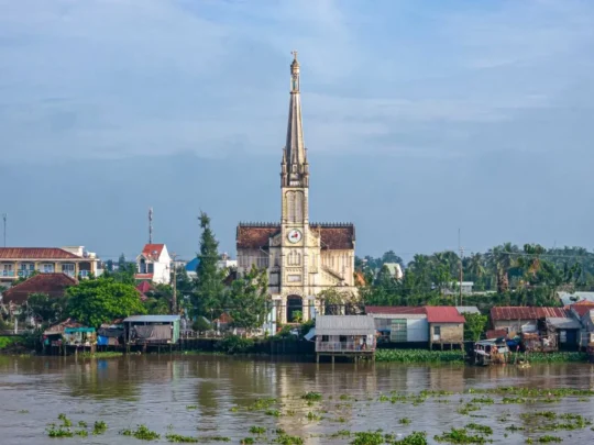 View of the grand Cai Be Church from the Mekong River