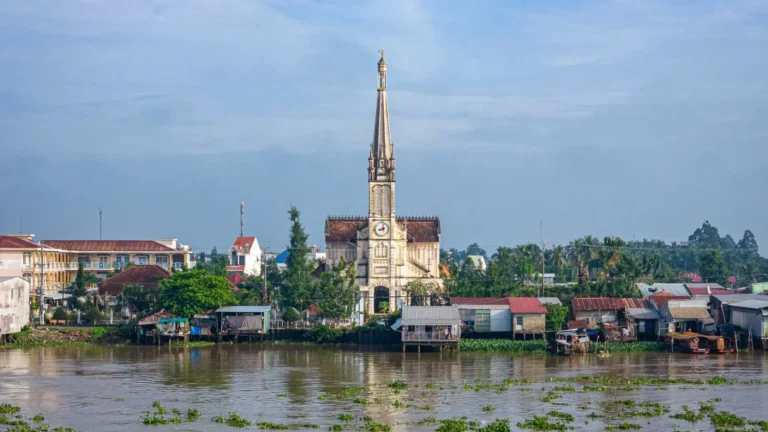 View of the grand Cai Be Church from the Mekong River